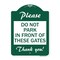 Signmission Please Do Not Park in Front of These Gates, Green & White Aluminum Sign, 18" x 24", GW-1824-23279 A-DES-GW-1824-23279 - alternate 1